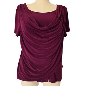 NWT Dressbarn Short Sleeve Purple Drape Neck Top Blouse Sz 1X Officecore